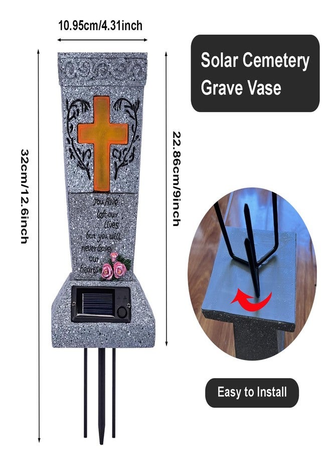Ragyzity Solar Cemetery Vase with LED for Fresh/Artificial Flowers, Cemetery Flowers Vase with Spikes, Headstone Decorations Floral Holder, Cemetary Grave Decorations Garden Decor Memorial Gifts - Image 3